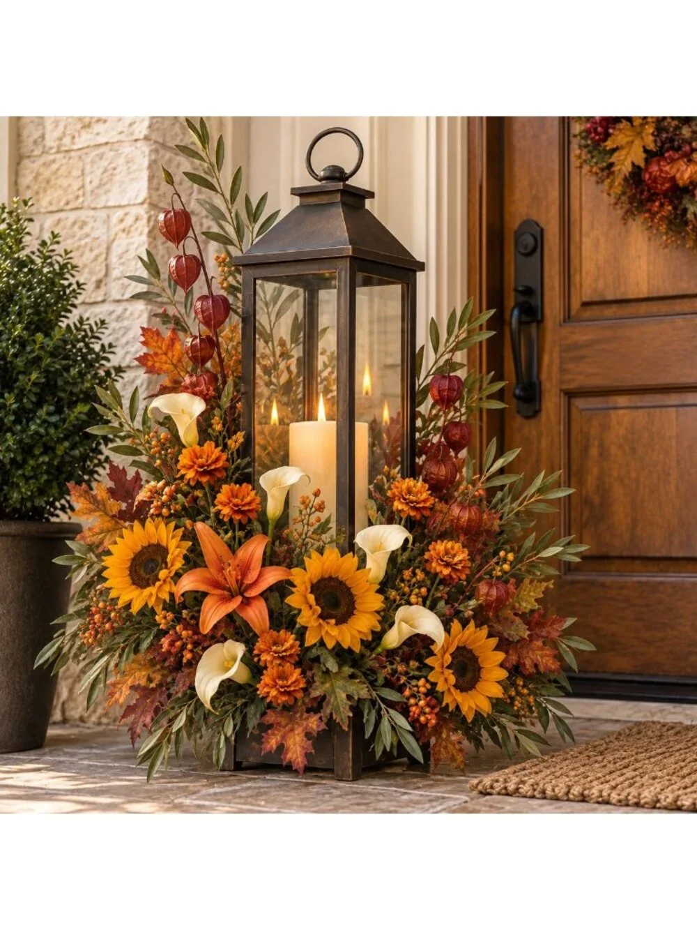 Rust Orange Artificial Mum Stems Set of 3 21 Inch Faux Chrysanthemum Flowers Fal